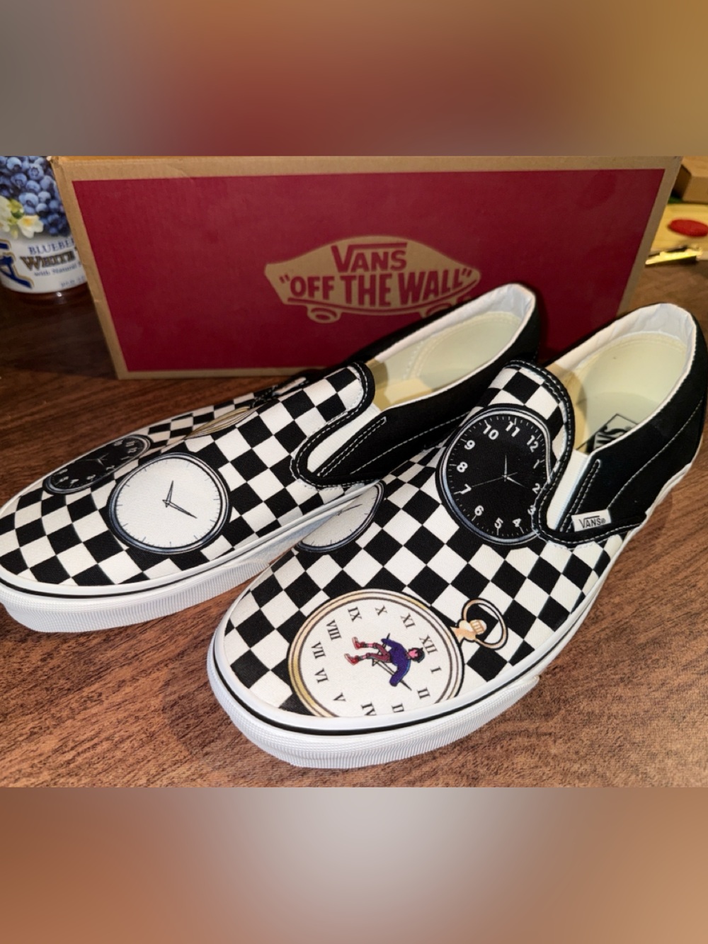 Karl Jacobs X Vans Colab Black & White Checkerboard Slip-Ons with Clock Motif
